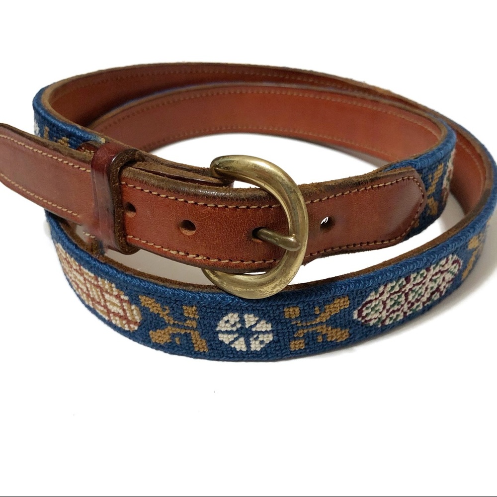 DAN PLACE Vintage Belt Needlepoint and Leather
